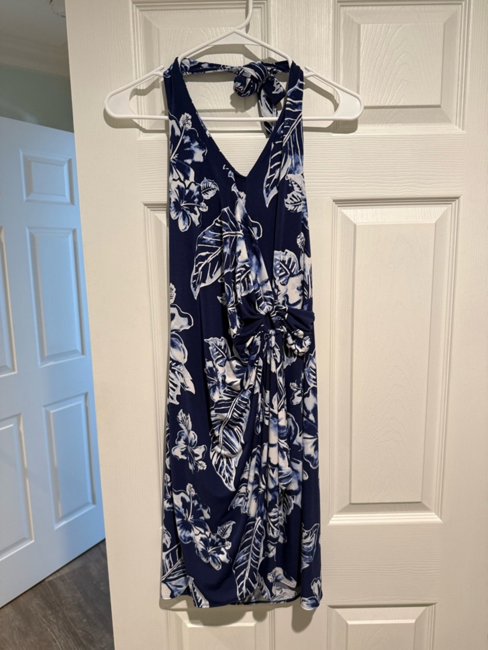 Tommy Bahama Navy and White Floral Halter Midi Dress